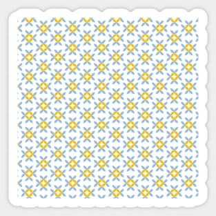 Light yellow and blue retro geometrical floral pattern Sticker